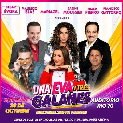 Flyer de Una Eva y tres galanes en Monterrey