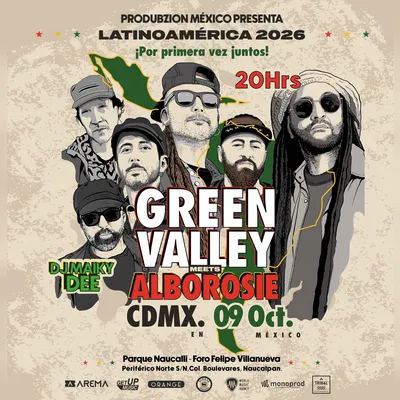Flyer de Green Valley & Alborosie en Parque Naucalli