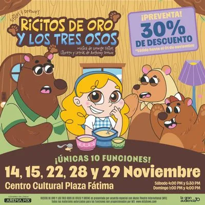 Flyer de Ricitos de Oro, El Musical en San Pedro