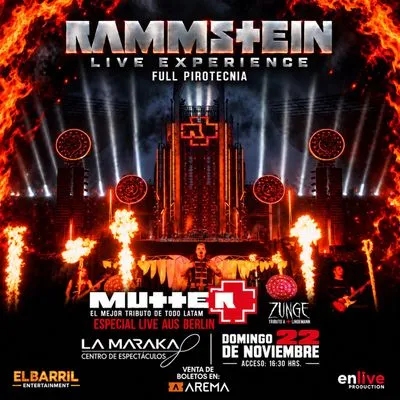 Flyer de Rammstein Live Experience en La Maraka